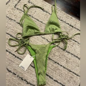 Monday Swimwear Barbados Top and Palomino Bottom in Pear Wide Rib